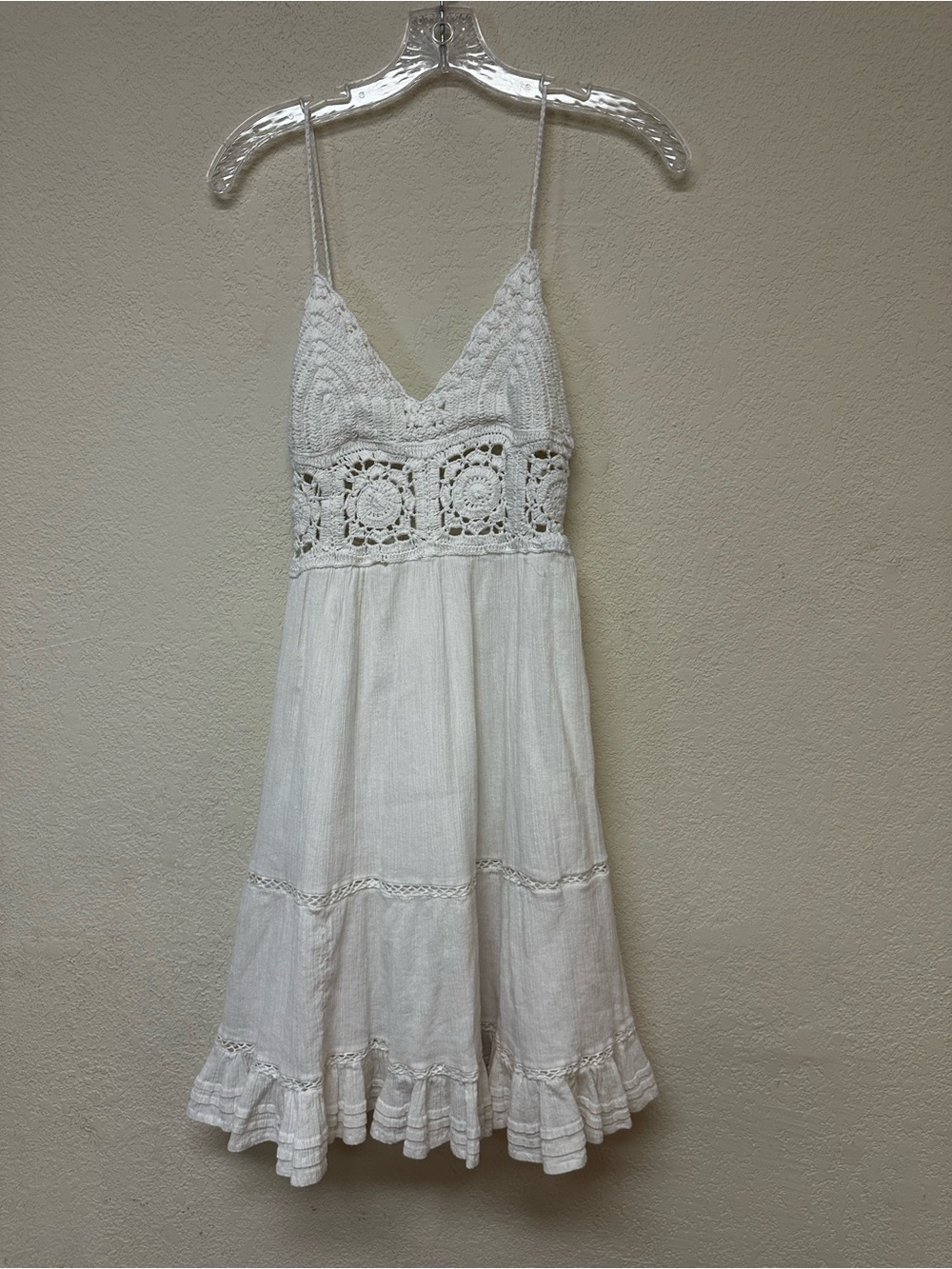 Lucky Brand womans White Crochet Bodice Mini Dress size S - Picture 2 of 4